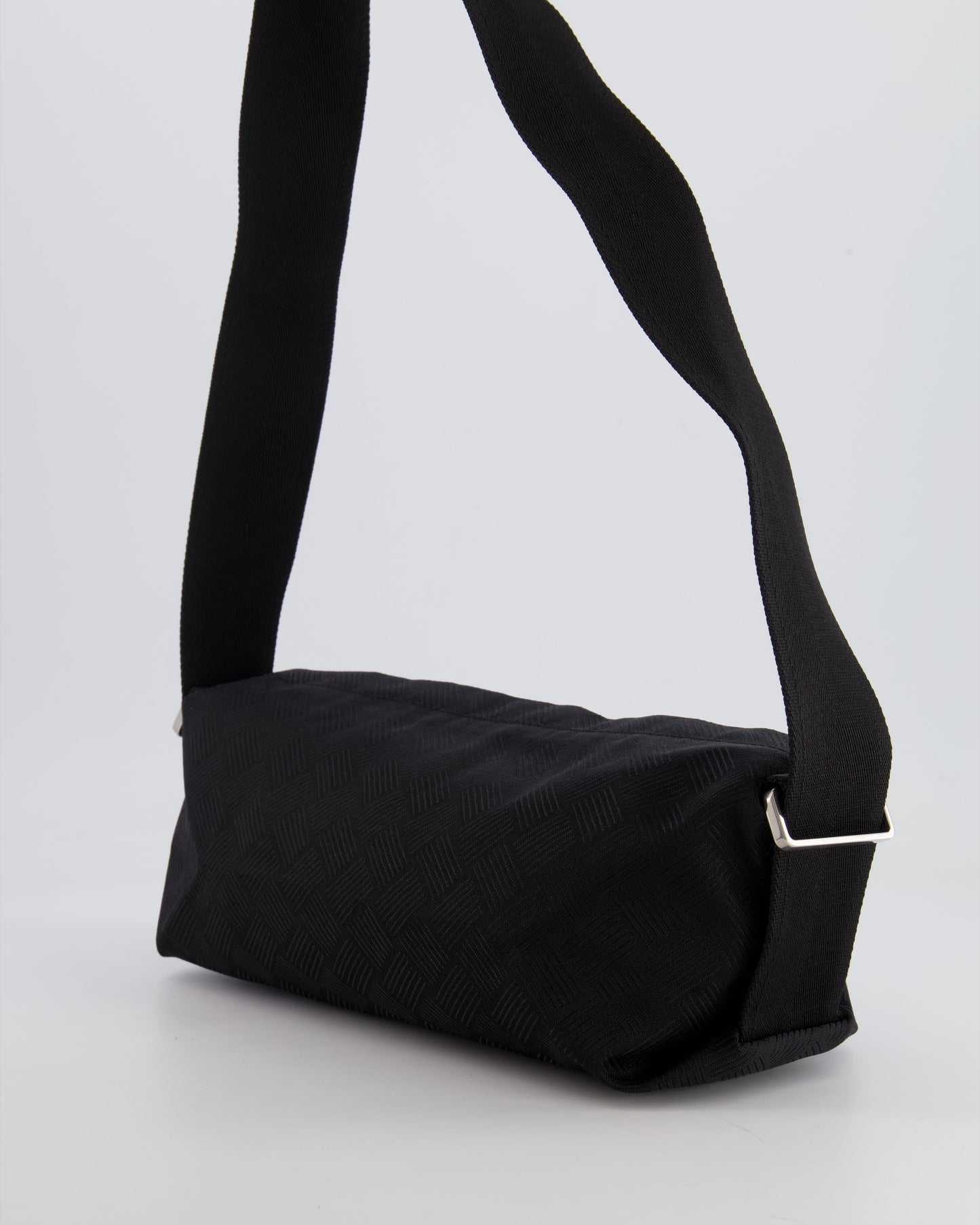 Bottega Veneta Black Canvas Shoulder Bag with Silver Hardware