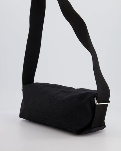 Bottega Veneta Black Canvas Shoulder Bag with Silver Hardware