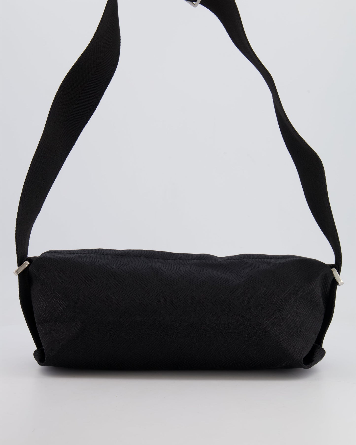 Bottega Veneta Black Canvas Shoulder Bag with Silver Hardware