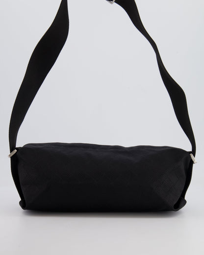 Bottega Veneta Black Canvas Shoulder Bag with Silver Hardware