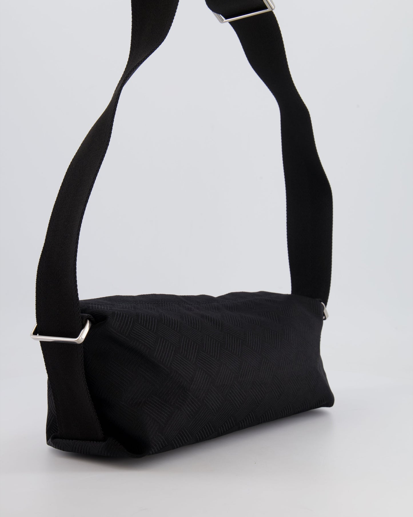 Bottega Veneta Black Canvas Shoulder Bag with Silver Hardware