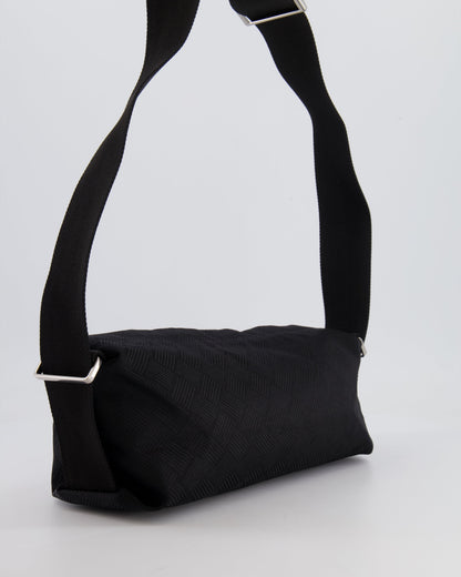 Bottega Veneta Black Canvas Shoulder Bag with Silver Hardware