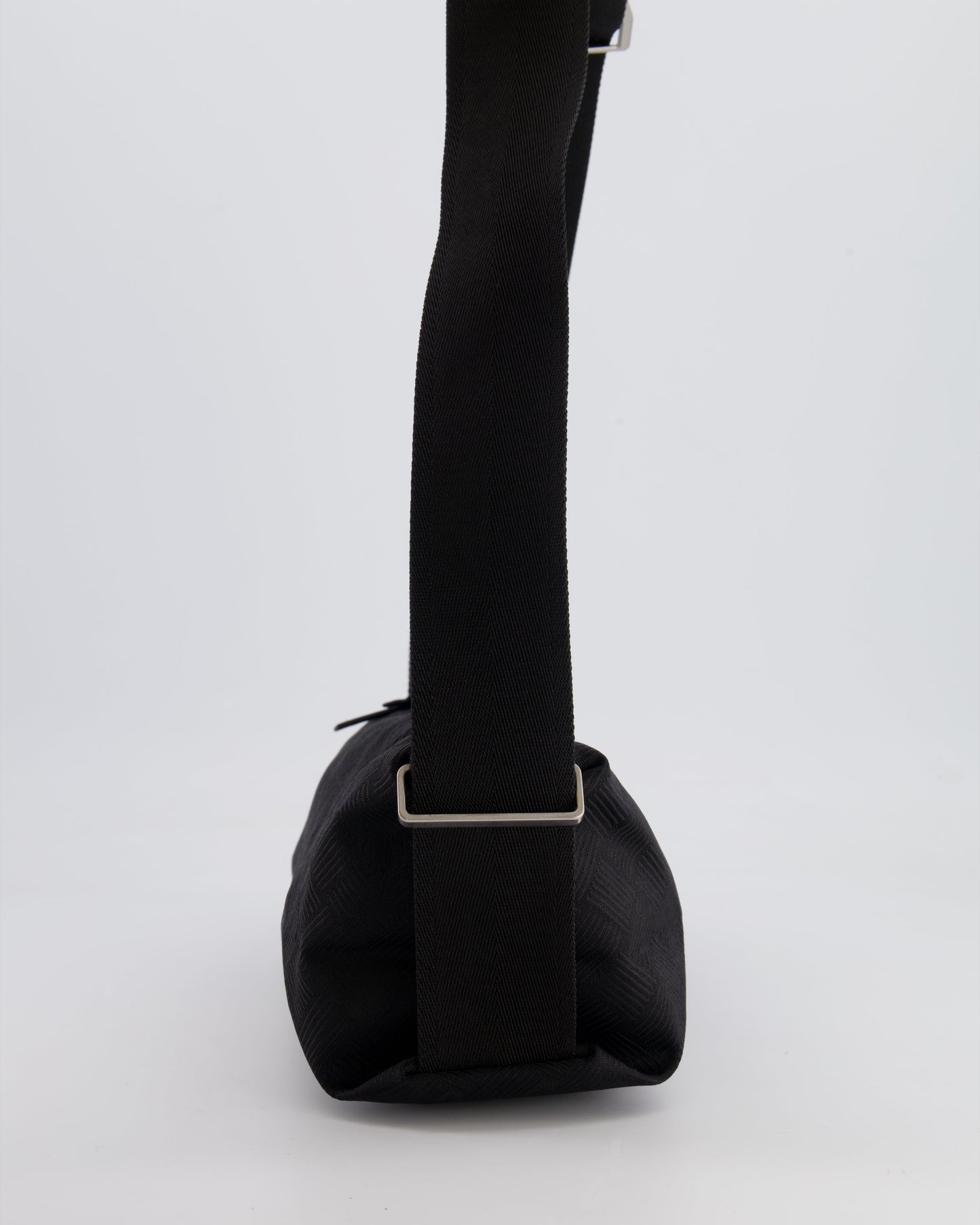 Bottega Veneta Black Canvas Shoulder Bag with Silver Hardware