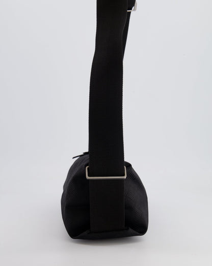 Bottega Veneta Black Canvas Shoulder Bag with Silver Hardware