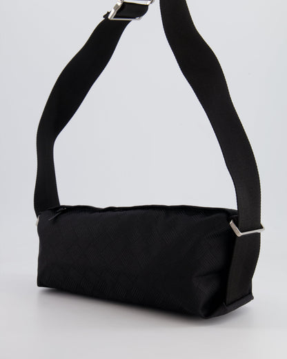 Bottega Veneta Black Canvas Shoulder Bag with Silver Hardware