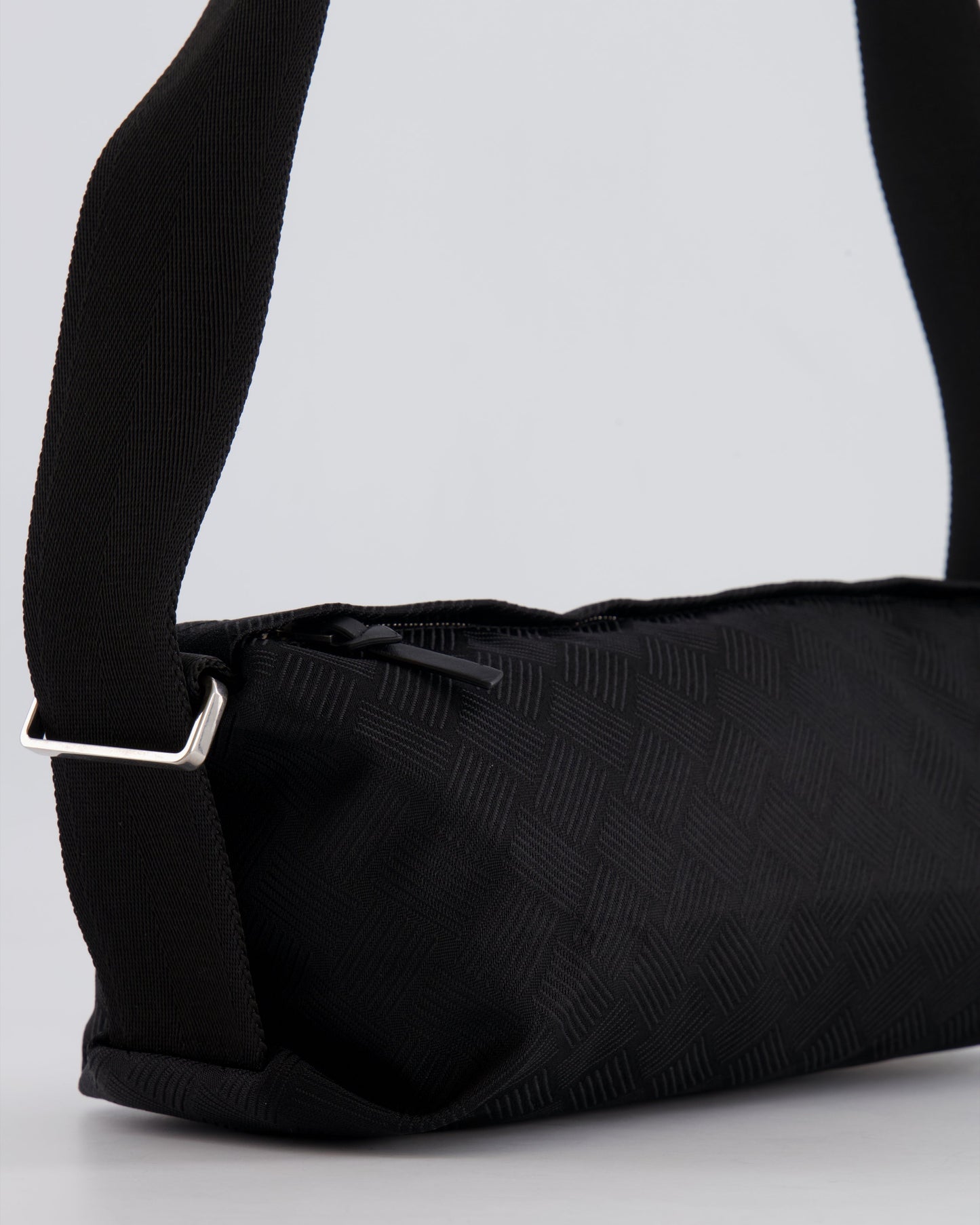 Bottega Veneta Black Canvas Shoulder Bag with Silver Hardware