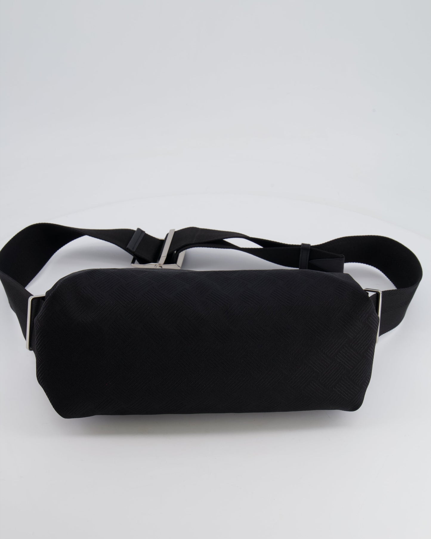 Bottega Veneta Black Canvas Shoulder Bag with Silver Hardware