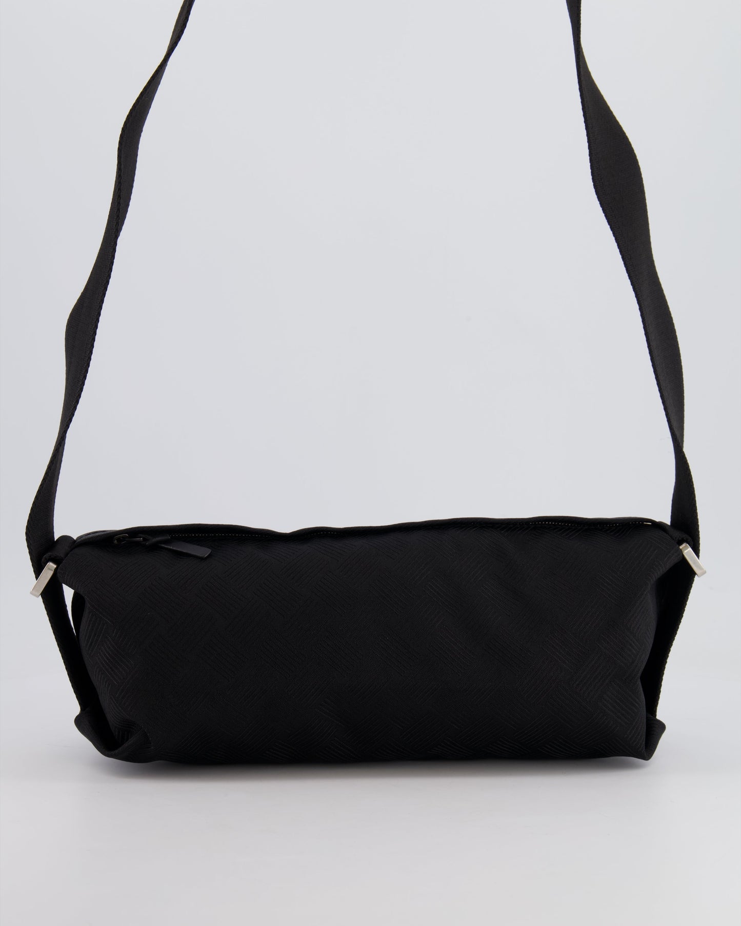 Bottega Veneta Black Canvas Shoulder Bag with Silver Hardware