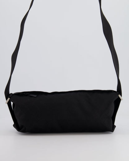 Bottega Veneta Black Canvas Shoulder Bag with Silver Hardware