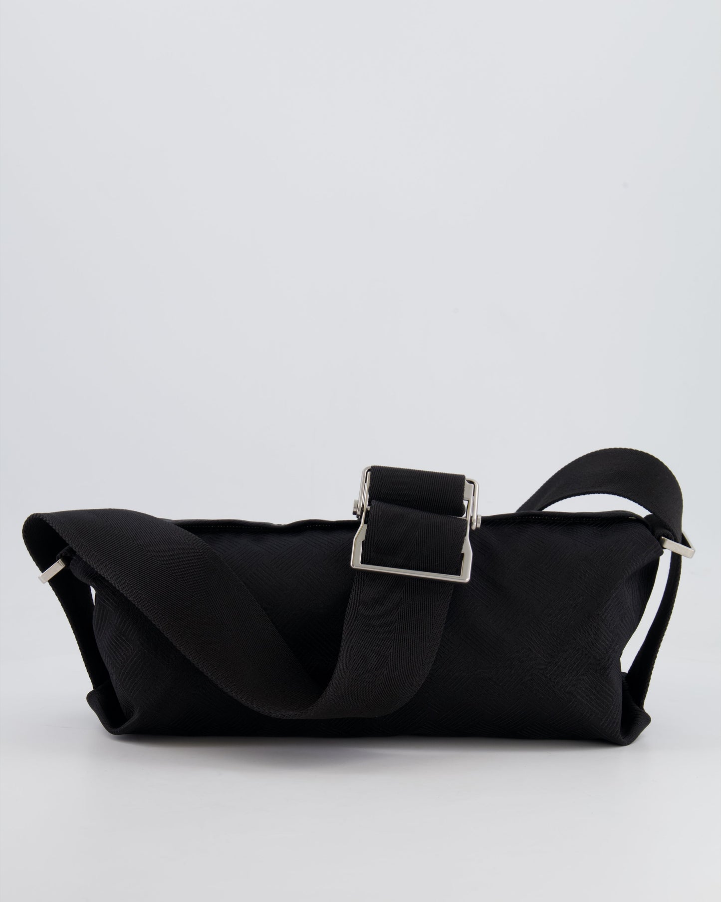 Bottega Veneta Black Canvas Shoulder Bag with Silver Hardware