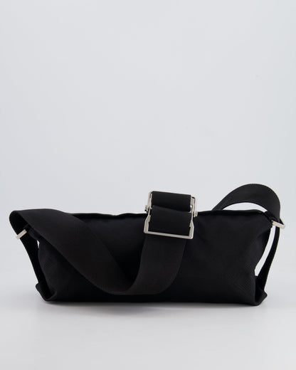 Bottega Veneta Black Canvas Shoulder Bag with Silver Hardware