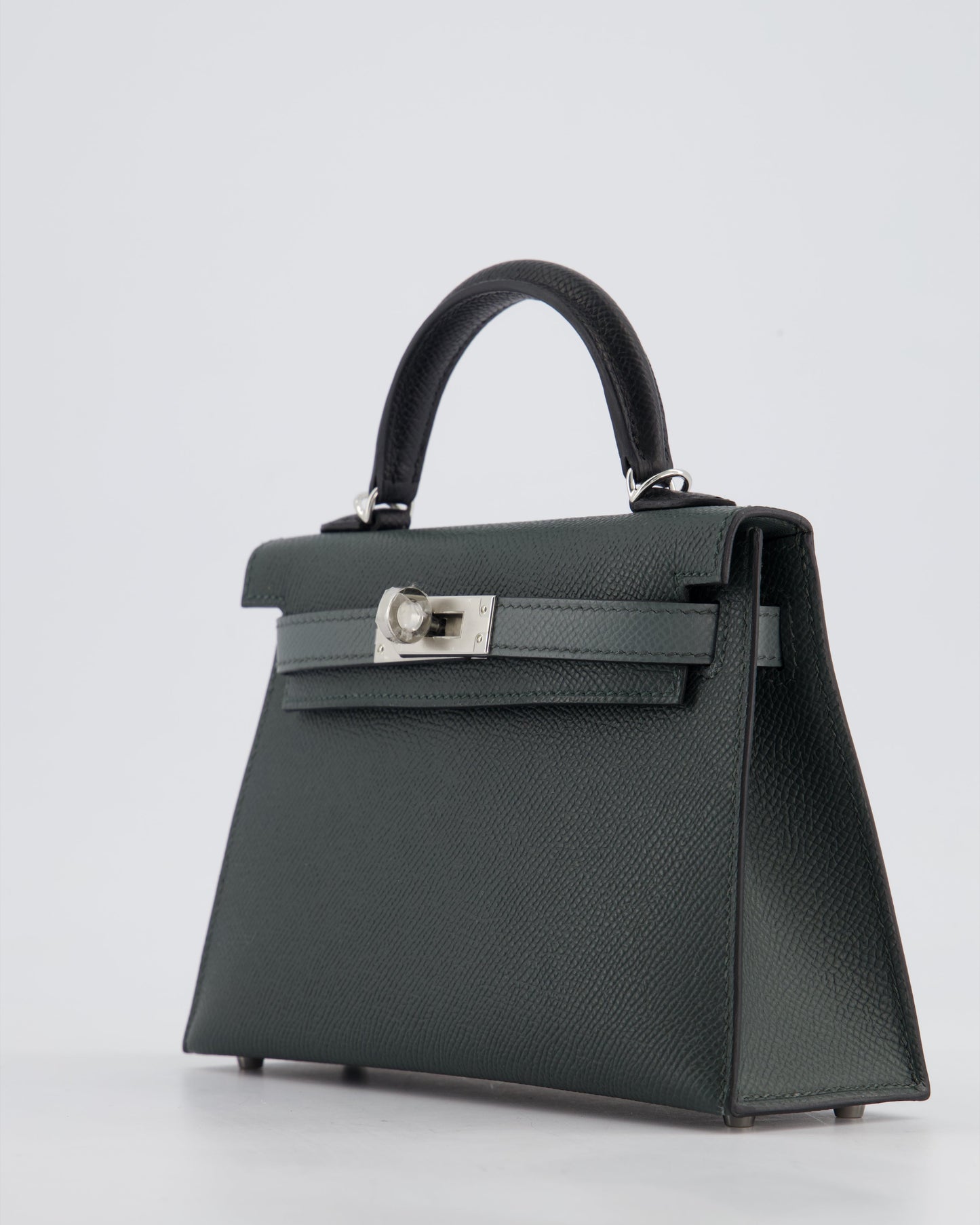 *NEW COLOUR* Hermès Mini Kelly II Tricolour 20cm Bag In Vert Mangrove, Vert Amande and Noir Epsom Leather with Palladium Hardware