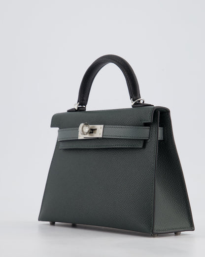 *NEW COLOUR* Hermès Mini Kelly II Tricolour 20cm Bag In Vert Mangrove, Vert Amande and Noir Epsom Leather with Palladium Hardware