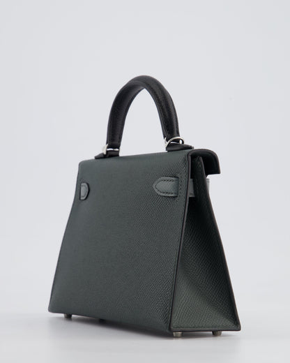 *NEW COLOUR* Hermès Mini Kelly II Tricolour 20cm Bag In Vert Mangrove, Vert Amande and Noir Epsom Leather with Palladium Hardware