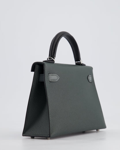 *NEW COLOUR* Hermès Mini Kelly II Tricolour 20cm Bag In Vert Mangrove, Vert Amande and Noir Epsom Leather with Palladium Hardware