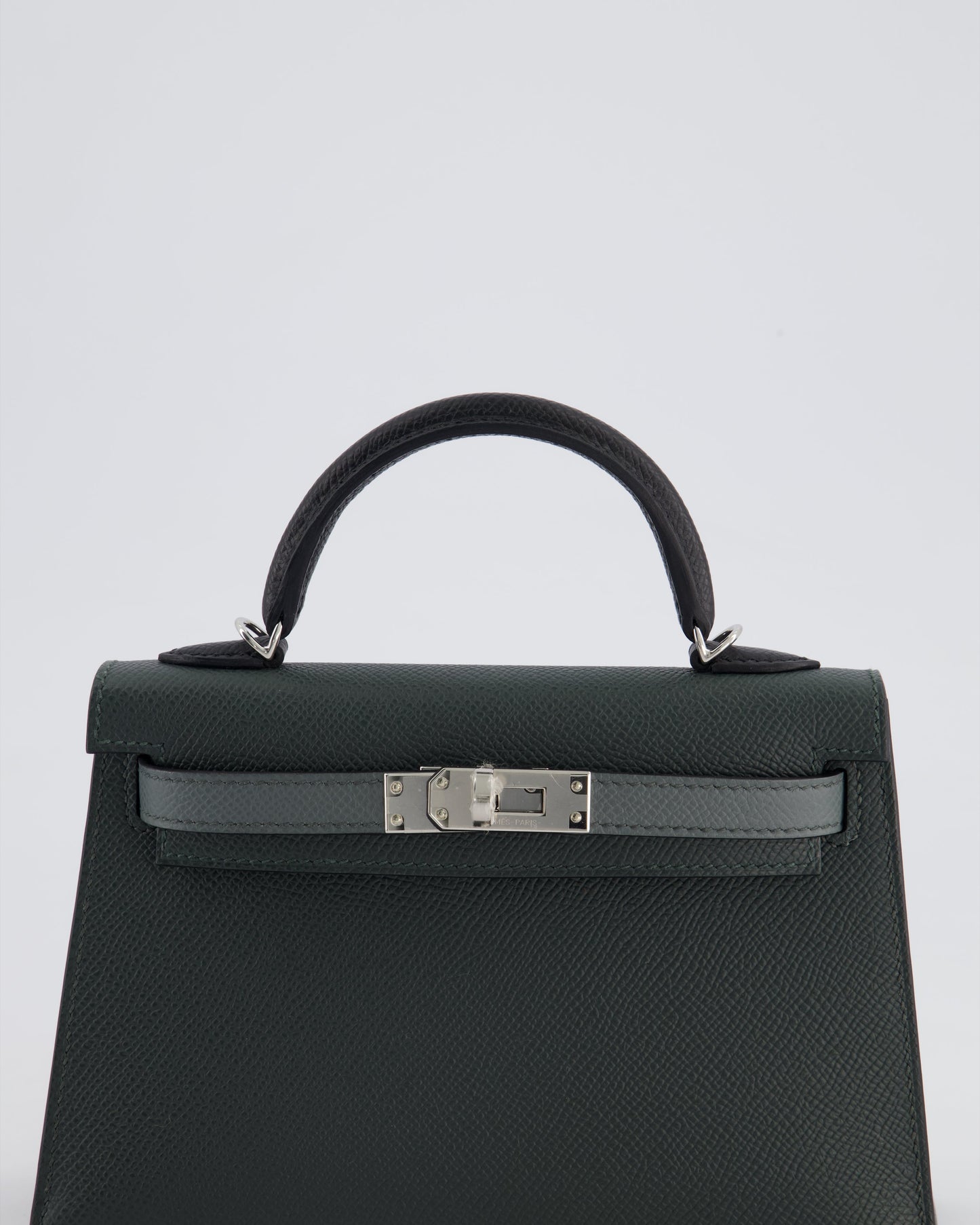 *NEW COLOUR* Hermès Mini Kelly II Tricolour 20cm Bag In Vert Mangrove, Vert Amande and Noir Epsom Leather with Palladium Hardware