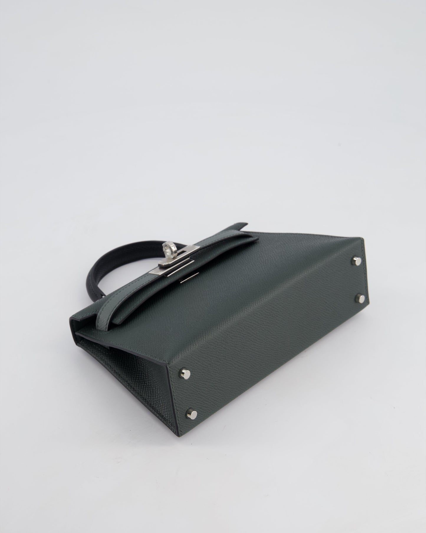 *NEW COLOUR* Hermès Mini Kelly II Tricolour 20cm Bag In Vert Mangrove, Vert Amande and Noir Epsom Leather with Palladium Hardware