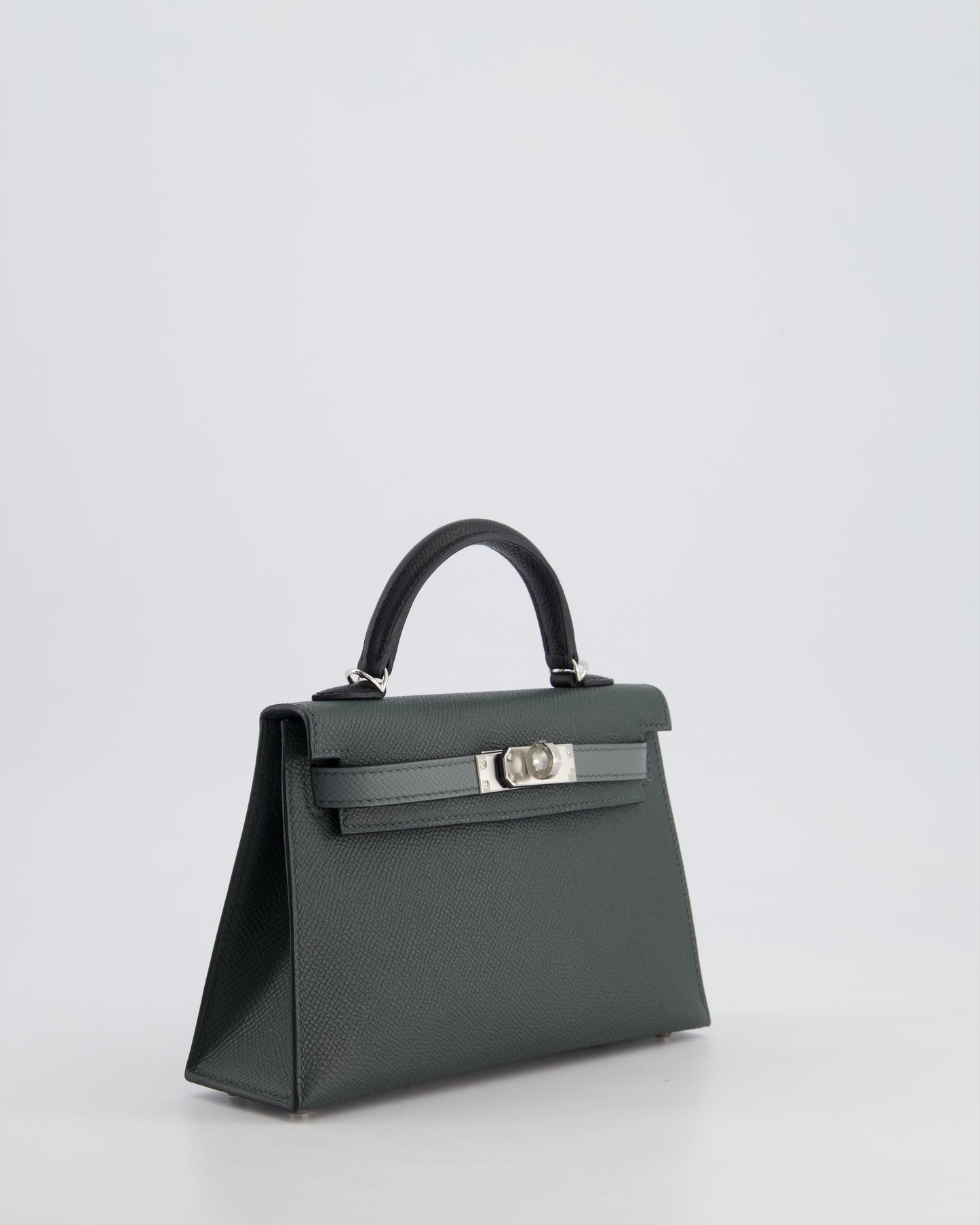 *NEW COLOUR* Hermès Mini Kelly II Tricolour 20cm Bag In Vert Mangrove, Vert Amande and Noir Epsom Leather with Palladium Hardware