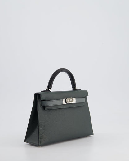 *NEW COLOUR* Hermès Mini Kelly II Tricolour 20cm Bag In Vert Mangrove, Vert Amande and Noir Epsom Leather with Palladium Hardware