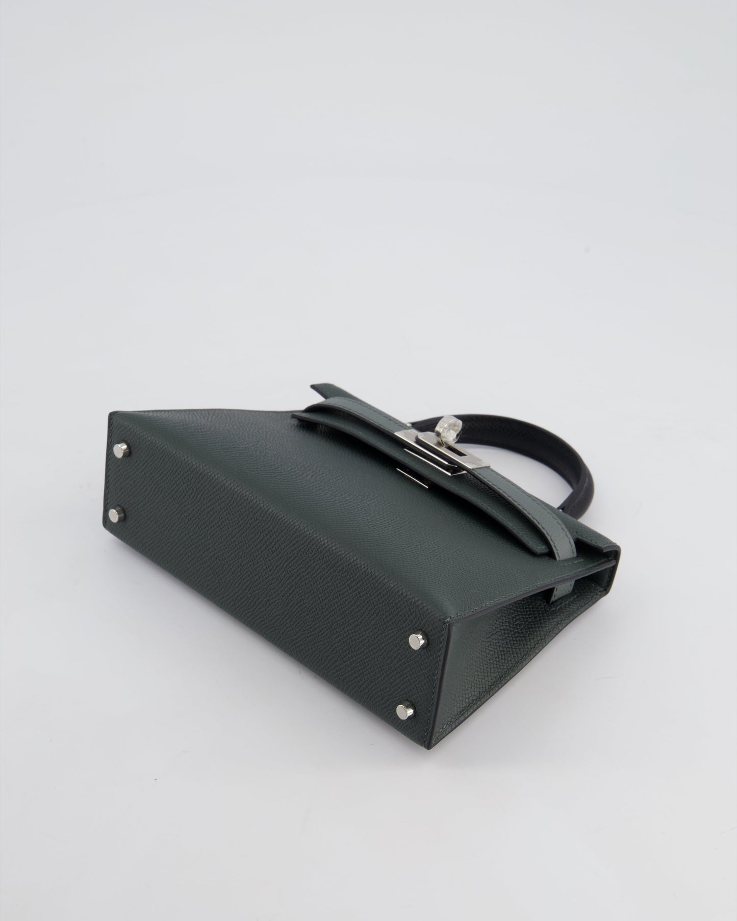 *NEW COLOUR* Hermès Mini Kelly II Tricolour 20cm Bag In Vert Mangrove, Vert Amande and Noir Epsom Leather with Palladium Hardware