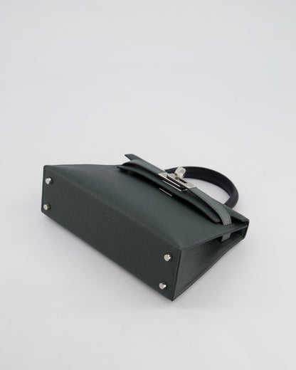 *NEW COLOUR* Hermès Mini Kelly II Tricolour 20cm Bag In Vert Mangrove, Vert Amande and Noir Epsom Leather with Palladium Hardware