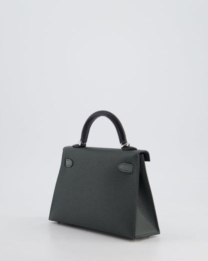*NEW COLOUR* Hermès Mini Kelly II Tricolour 20cm Bag In Vert Mangrove, Vert Amande and Noir Epsom Leather with Palladium Hardware