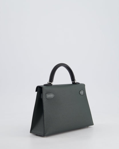 *NEW COLOUR* Hermès Mini Kelly II Tricolour 20cm Bag In Vert Mangrove, Vert Amande and Noir Epsom Leather with Palladium Hardware