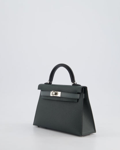 *NEW COLOUR* Hermès Mini Kelly II Tricolour 20cm Bag In Vert Mangrove, Vert Amande and Noir Epsom Leather with Palladium Hardware
