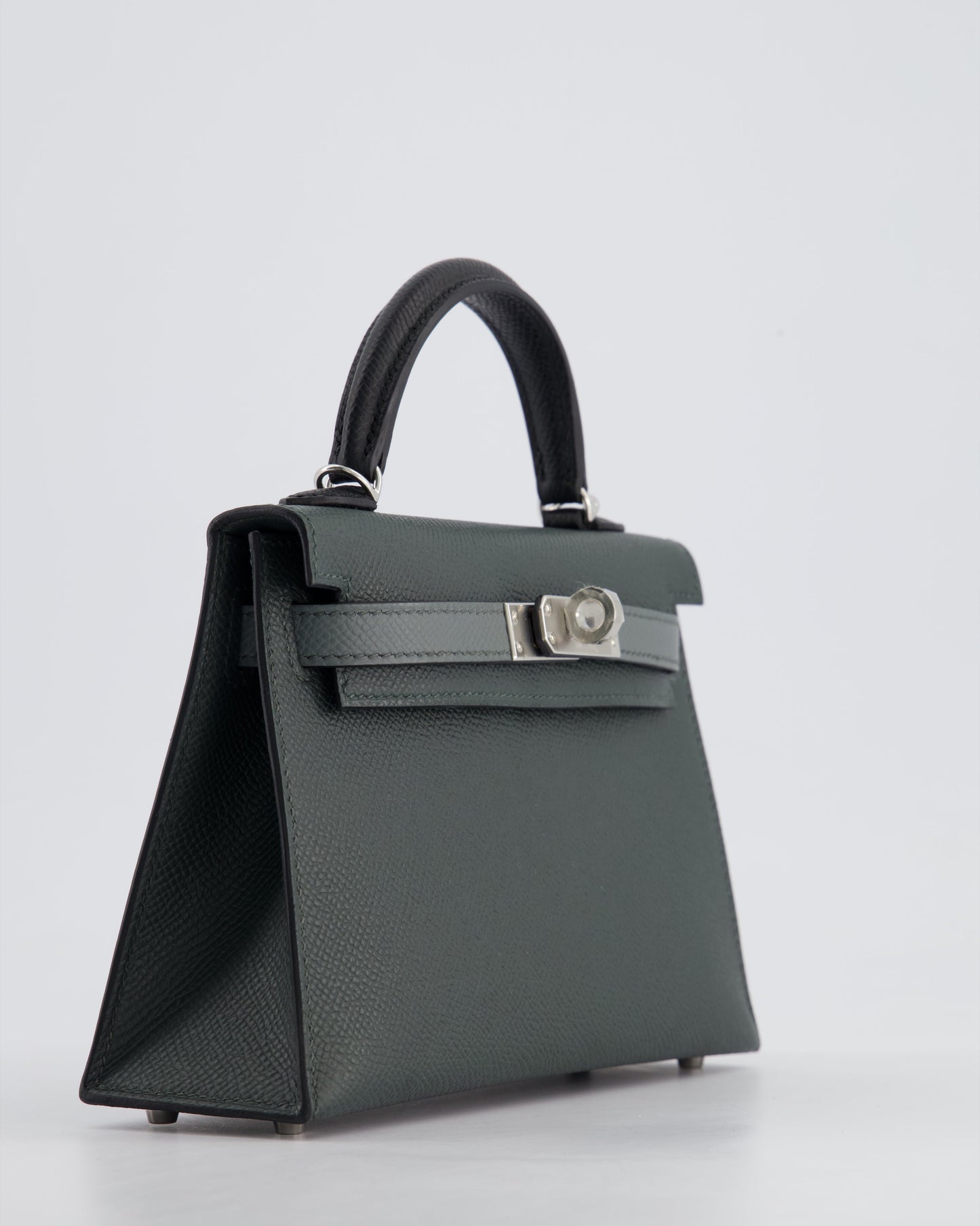 *NEW COLOUR* Hermès Mini Kelly II Tricolour 20cm Bag In Vert Mangrove, Vert Amande and Noir Epsom Leather with Palladium Hardware