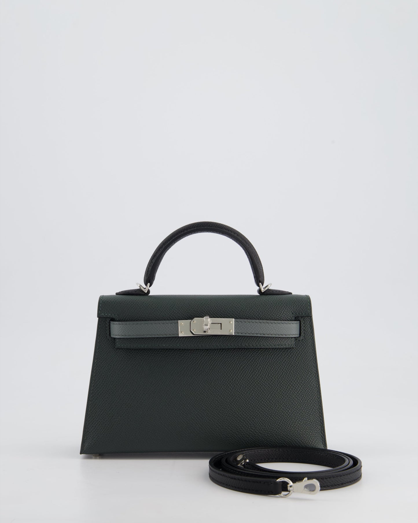*NEW COLOUR* Hermès Mini Kelly II Tricolour 20cm Bag In Vert Mangrove, Vert Amande and Noir Epsom Leather with Palladium Hardware