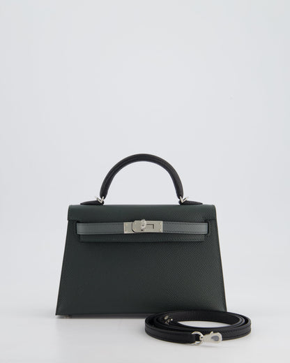 *NEW COLOUR* Hermès Mini Kelly II Tricolour 20cm Bag In Vert Mangrove, Vert Amande and Noir Epsom Leather with Palladium Hardware