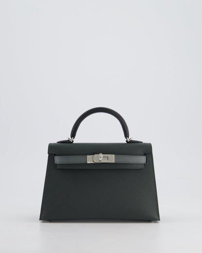 *NEW COLOUR* Hermès Mini Kelly II Tricolour 20cm Bag In Vert Mangrove, Vert Amande and Noir Epsom Leather with Palladium Hardware