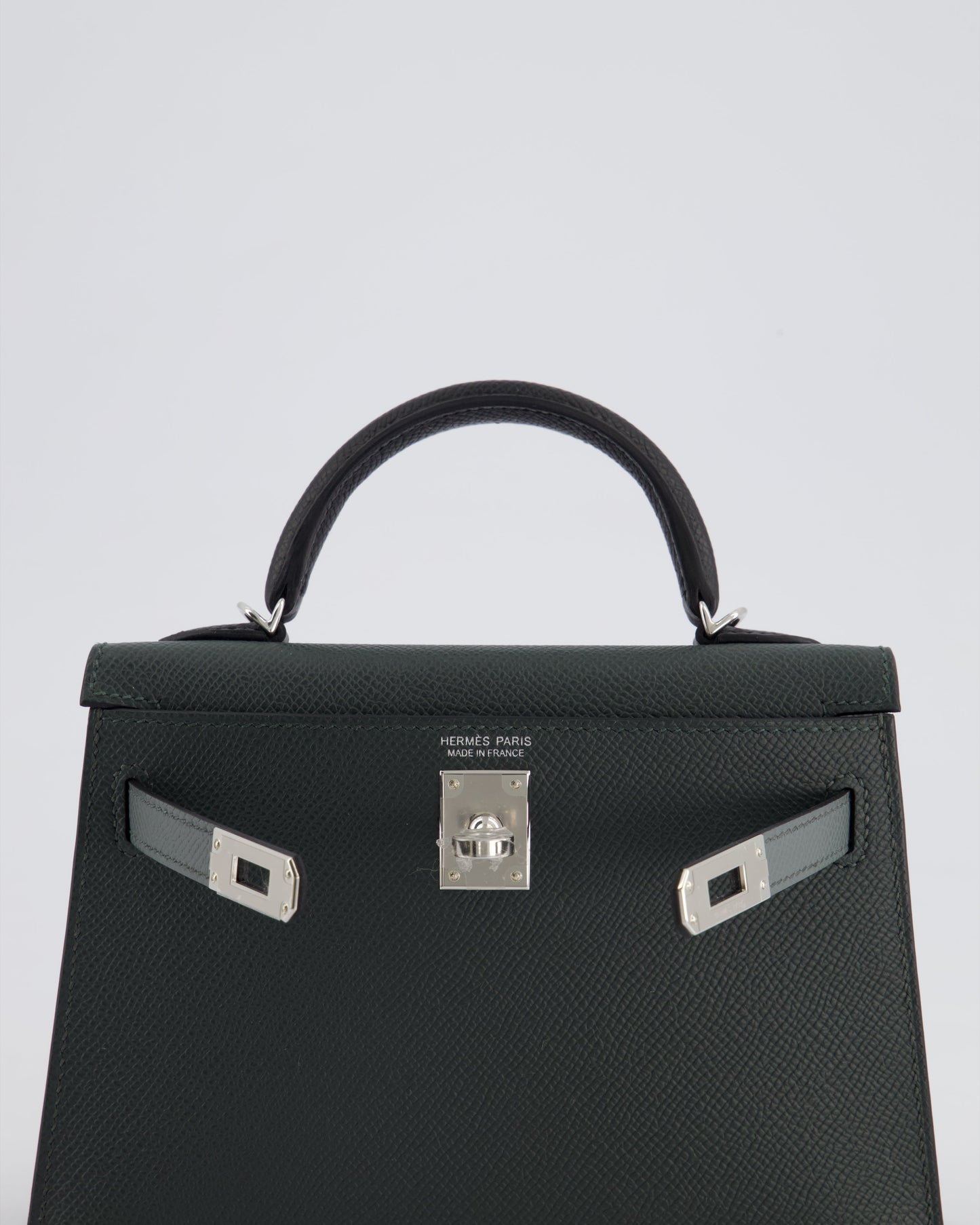 *NEW COLOUR* Hermès Mini Kelly II Tricolour 20cm Bag In Vert Mangrove, Vert Amande and Noir Epsom Leather with Palladium Hardware