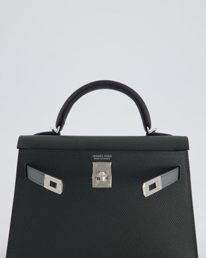 *NEW COLOUR* Hermès Mini Kelly II Tricolour 20cm Bag In Vert Mangrove, Vert Amande and Noir Epsom Leather with Palladium Hardware
