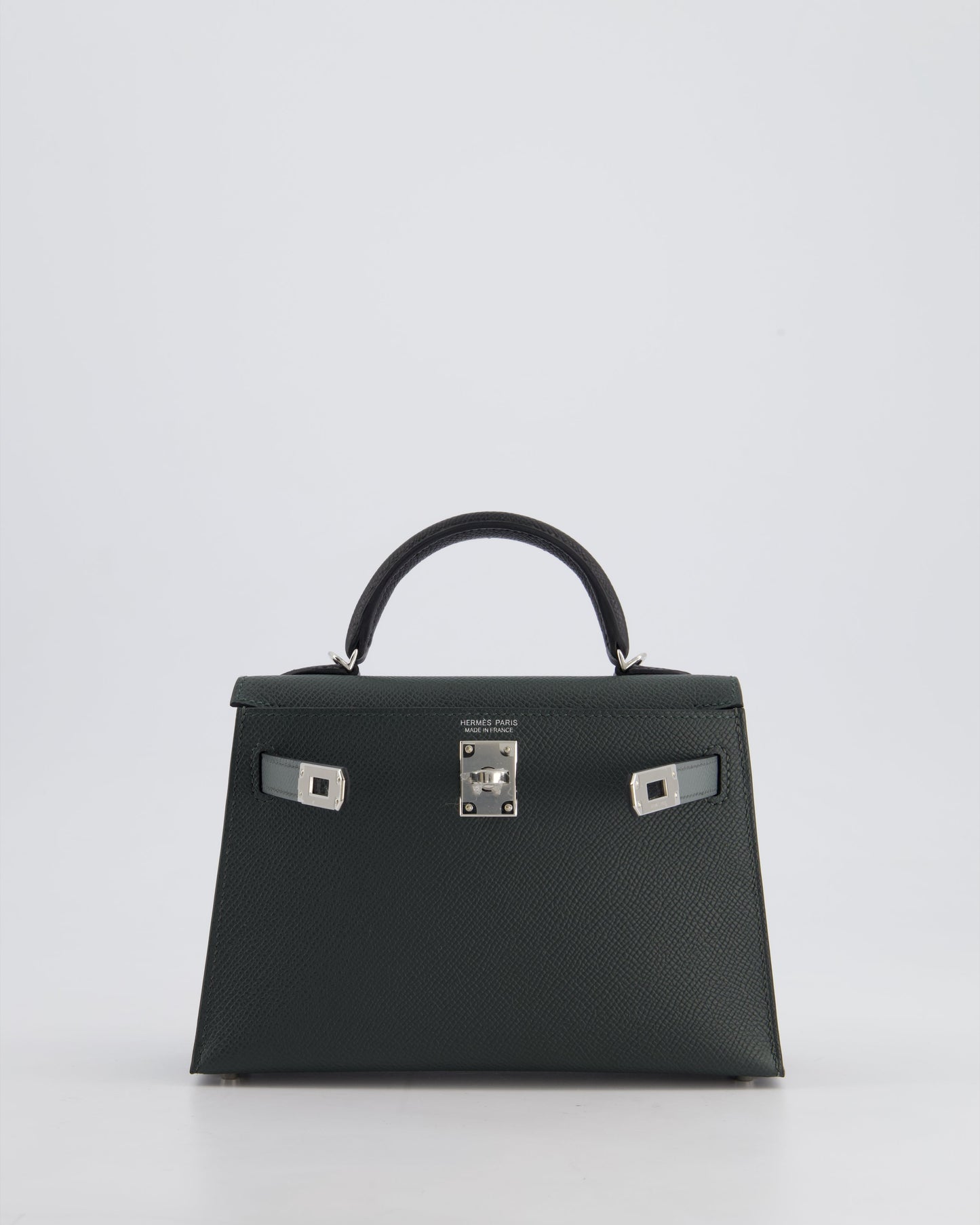 *NEW COLOUR* Hermès Mini Kelly II Tricolour 20cm Bag In Vert Mangrove, Vert Amande and Noir Epsom Leather with Palladium Hardware