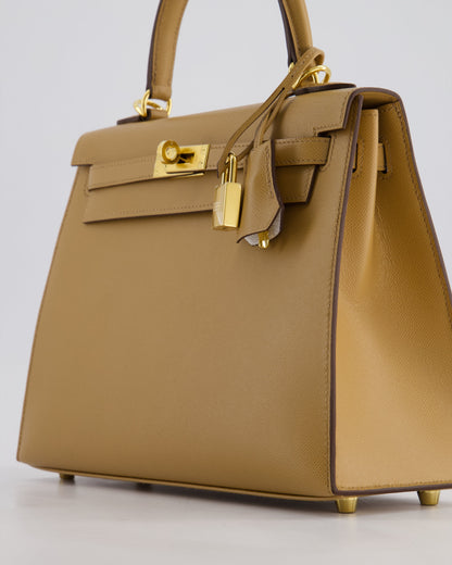 *RARE* Hermès Verso Kelly Sellier 25cm Bag in Biscuit Madame Leather, Blanc Interior with Gold Hardware