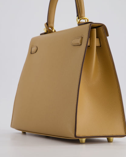 *RARE* Hermès Verso Kelly Sellier 25cm Bag in Biscuit Madame Leather, Blanc Interior with Gold Hardware