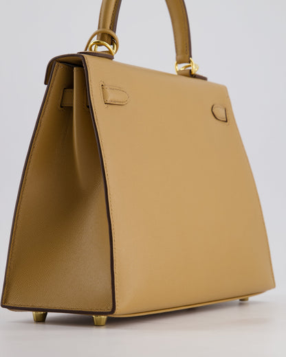 *RARE* Hermès Verso Kelly Sellier 25cm Bag in Biscuit Madame Leather, Blanc Interior with Gold Hardware
