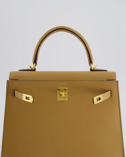 *RARE* Hermès Verso Kelly Sellier 25cm Bag in Biscuit Madame Leather, Blanc Interior with Gold Hardware