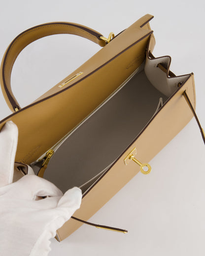 *RARE* Hermès Verso Kelly Sellier 25cm Bag in Biscuit Madame Leather, Blanc Interior with Gold Hardware