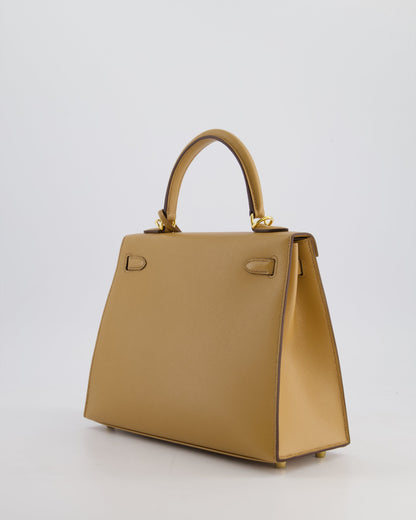 *RARE* Hermès Verso Kelly Sellier 25cm Bag in Biscuit Madame Leather, Blanc Interior with Gold Hardware