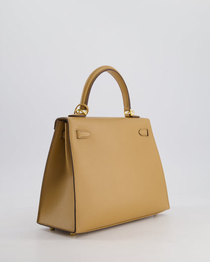 *RARE* Hermès Verso Kelly Sellier 25cm Bag in Biscuit Madame Leather, Blanc Interior with Gold Hardware