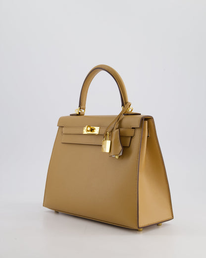 *RARE* Hermès Verso Kelly Sellier 25cm Bag in Biscuit Madame Leather, Blanc Interior with Gold Hardware