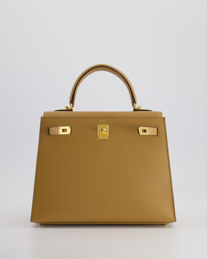 *RARE* Hermès Verso Kelly Sellier 25cm Bag in Biscuit Madame Leather, Blanc Interior with Gold Hardware