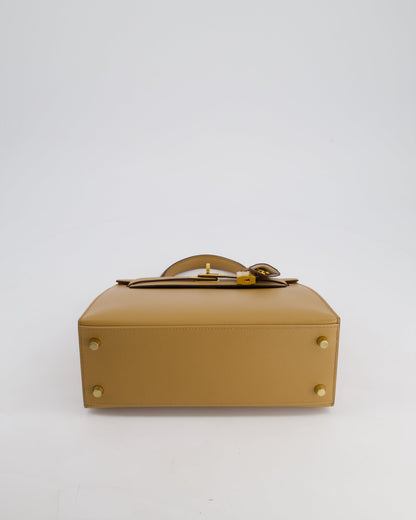 *RARE* Hermès Verso Kelly Sellier 25cm Bag in Biscuit Madame Leather, Blanc Interior with Gold Hardware
