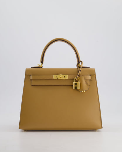 *RARE* Hermès Verso Kelly Sellier 25cm Bag in Biscuit Madame Leather, Blanc Interior with Gold Hardware