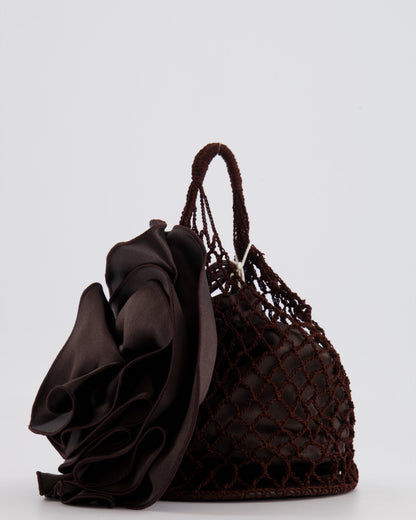 Magda Butrym SS25 Brown Silk Flower and Crochet Small Devana Bag RRP £655