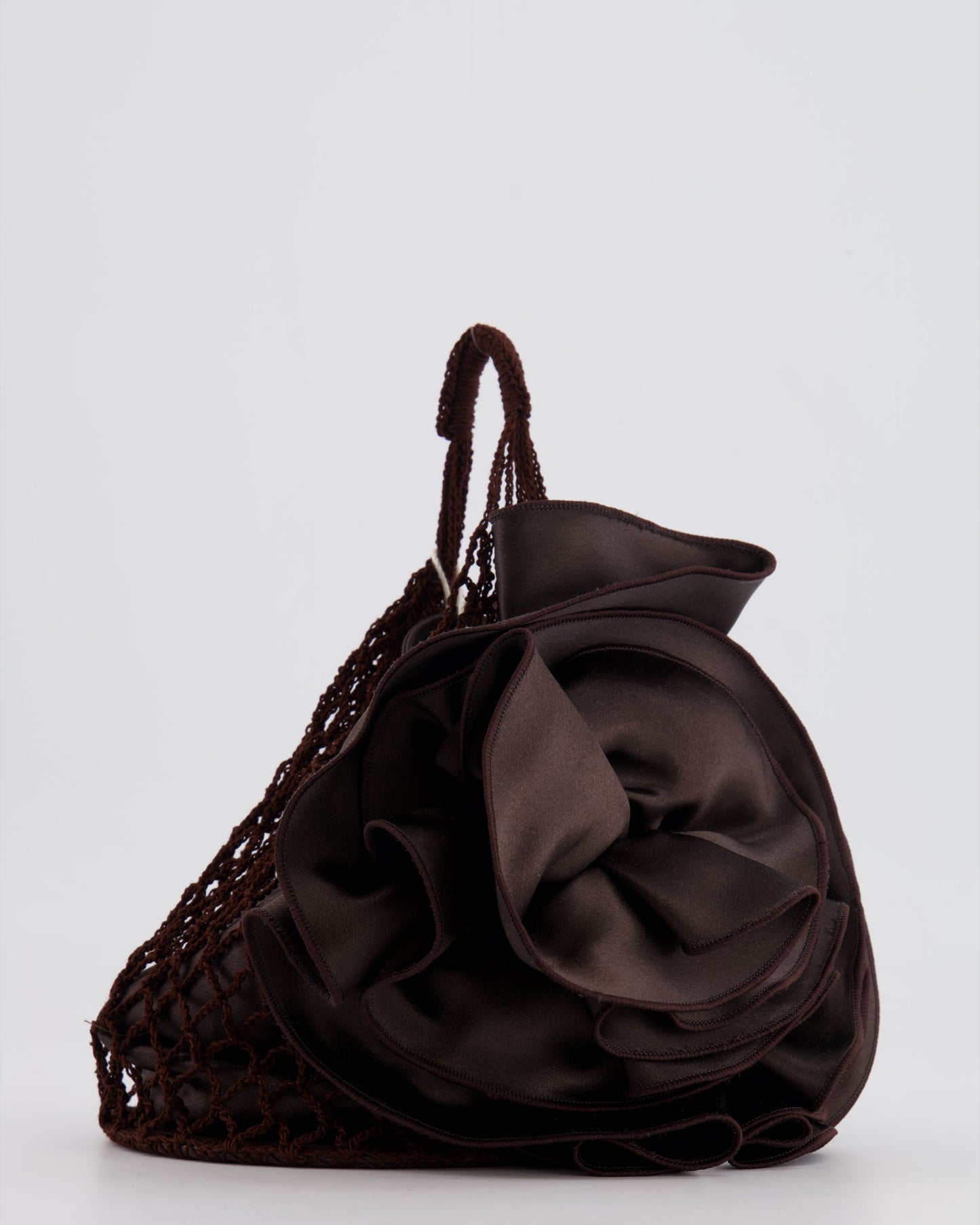 Magda Butrym SS25 Brown Silk Flower and Crochet Small Devana Bag RRP £655