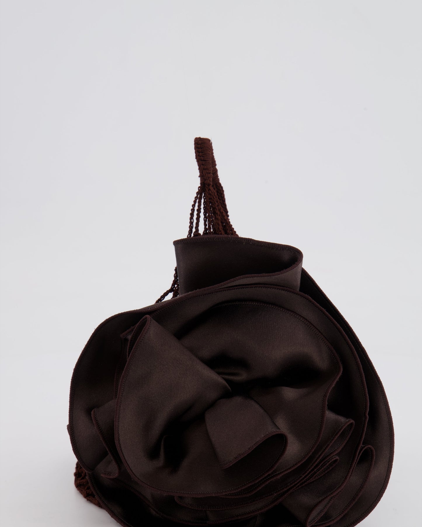 Magda Butrym SS25 Brown Silk Flower and Crochet Small Devana Bag RRP £655