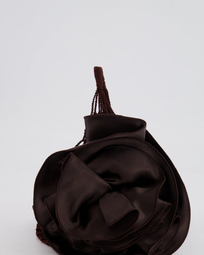 Magda Butrym SS25 Brown Silk Flower and Crochet Small Devana Bag RRP £655